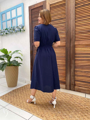 Vestido Midi Soraya Liso em Linho com Viscose Elegante