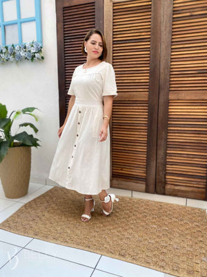 Vestido Midi Soraya Liso em Linho com Viscose Elegante