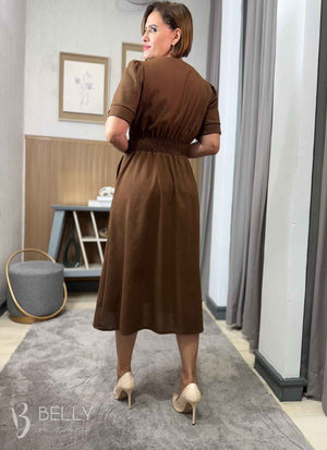 Vestido Midi Soraya Liso em Linho com Viscose Elegante