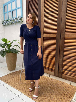 Vestido Midi Soraya Liso em Linho com Viscose Elegante