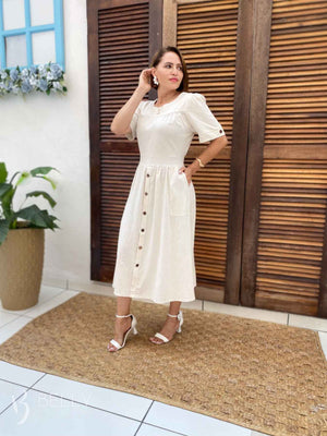 Vestido Midi Soraya Liso em Linho com Viscose Elegante