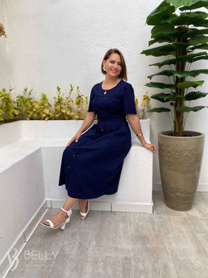 Vestido Midi Soraya Liso em Linho com Viscose Elegante