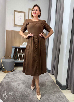 Vestido Midi Soraya Liso em Linho com Viscose Elegante