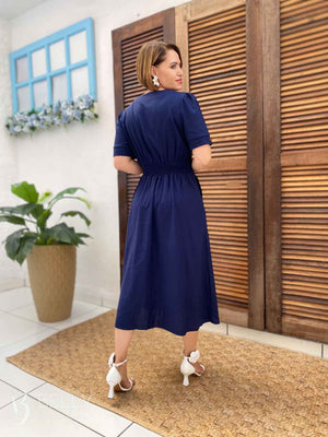 Vestido Midi Soraya Liso em Linho com Viscose Elegante