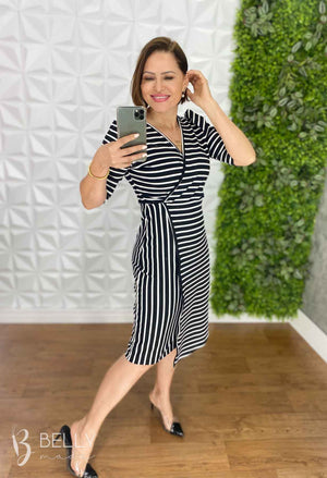 Vestido Suellen Midi Assimétrico Manga 3/4