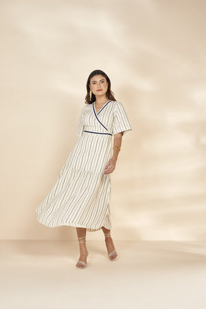 Vestido Tecido Plano Listrado