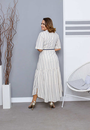 Vestido Tecido Plano Listrado